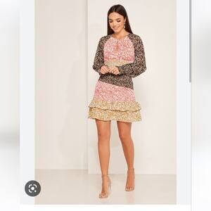 Foxiedox Long Sleeve Smocked Keyhole Floral Mini Dress Size XS NWT